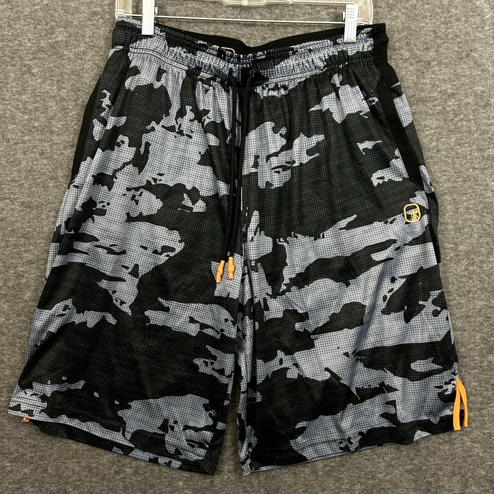 Y2K And1 Basketball Short Men Large Camo Black Orange Grey Shiny Baggy 10"